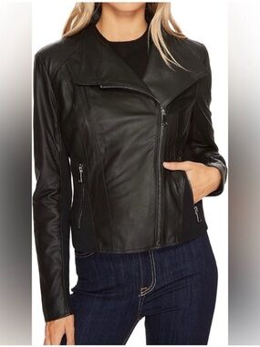 Marc New York by Andrew Marc Black Leather Moto Jacket Women Medium NWT